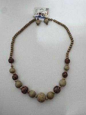 Plus One Collection Wooden Bead Necklace and Earrings Set Zebra Stripe Tan Boho