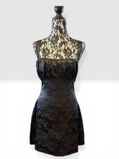 Lulus Black Satin Jacquard Floral Lace-Up Mini Dress size Medium