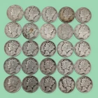 Lot 25pc all 1945 Mercury Head Dimes 90% Silver Circulated 900 proof 61.5g B1