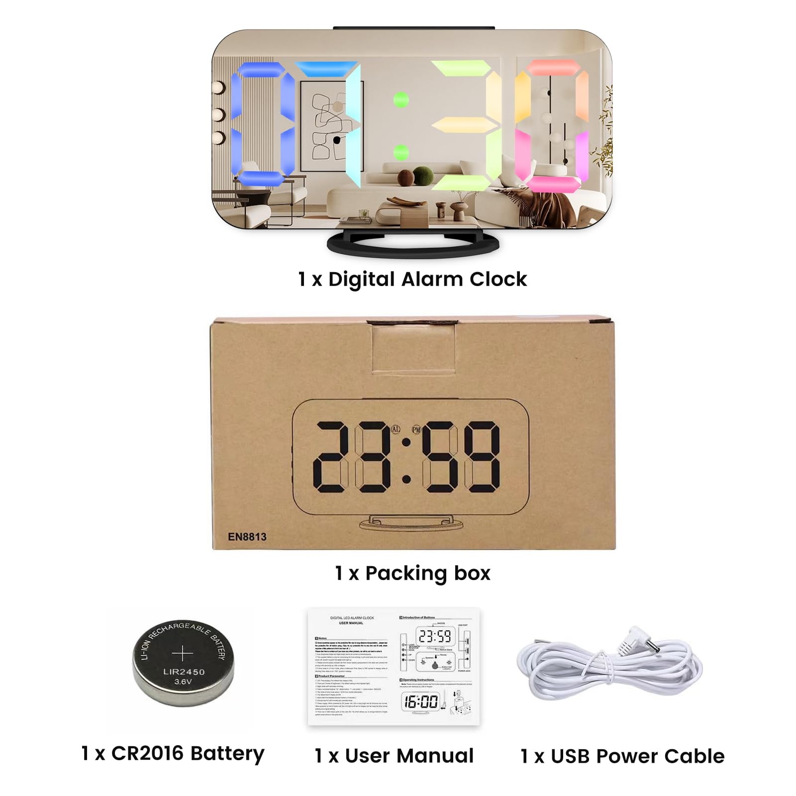 LED Digital Alarm Clock with USB Ports, Adjustable Brightness, Modern Design