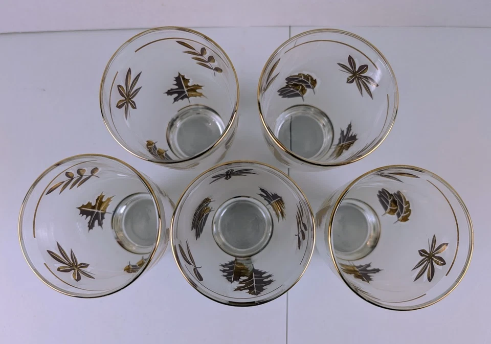 Juego de 5 vasos de agua vintage Libbey hoja de oro esmerilado 12 oz MCM Foto 2 de 4
