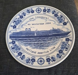 Plaque 2004 Westerdam Holland American Line Royal Coedewaagen Blue Delft