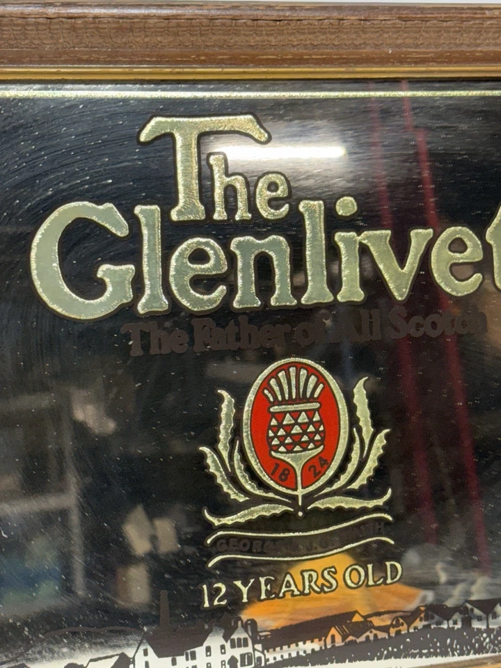 VINTAGE GLENLIVET FATHER OF ALL SCOTCH GEORGE & JG SMITH MIRROR ADVERTISING SIGN - Image 2 of 4
