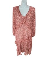 Anthropologie Maeve Orange Red Floral Size Large Wrap style maxi dress READ