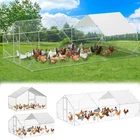 Metal Chicken Coop 6.5/13/20 FT Large Walk-in Hen Cage House with Cover Roof NEW
