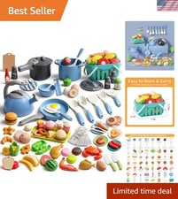 130Pcs Kitchen Playset, Toddler Pretend Cooking Play Pots, Pans, Utensils Coo...