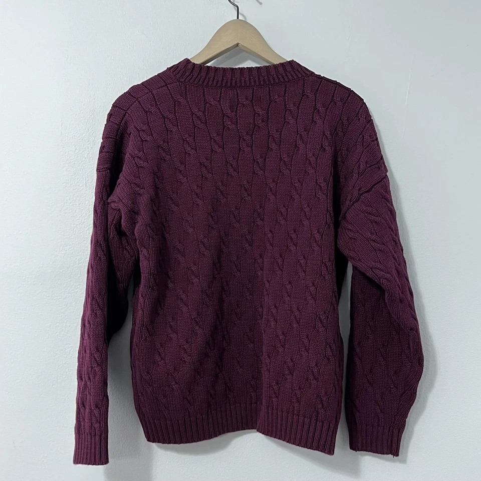 Suéter De Colección Eddie Bauer Mujer Mediano Borgoña Grueso Cable Tejido Algodón Años 90 Foto 4 de 4