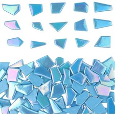 Iridescent Glass Mosaic Tiles 200g Blue Broken Pieces Craft Supplies