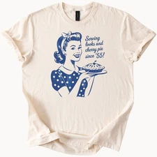 Fun Cherry Pie Baking Graphic Tee Retro 1955 Pinup Girl Dessert Shirt