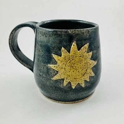 Studio Art Pottery Natural Colored Glazed Sun Coffee Tea Mug Blue & Yellow