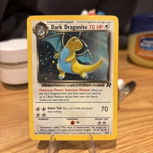 SWIRL 2000 Pokemon Dark Dragonite 5/82 Team Rocket Holo Rare Unlimited NM+