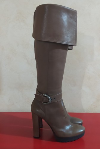 Stivali con plateau KATE tg. 38 Pelle Marrone MADE IN ITALY NUOVO - Foto 3 di 12