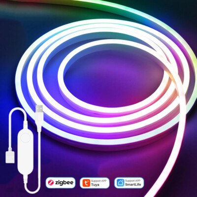 USB Tuya Zigbee RGB Neon LED Strip 5V 1m 2m Wasserdicht Dimmbar Lampe fr Alexa