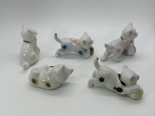 5 Vintage Keramik Kätzchen Spielball Schleifen Punkte bezaubernd - Bild 3 von 9
