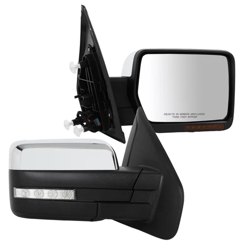 Tow Mirrors For 2004-2014 Ford F150 Chrome Power Heated Puddle Light Turn Signal