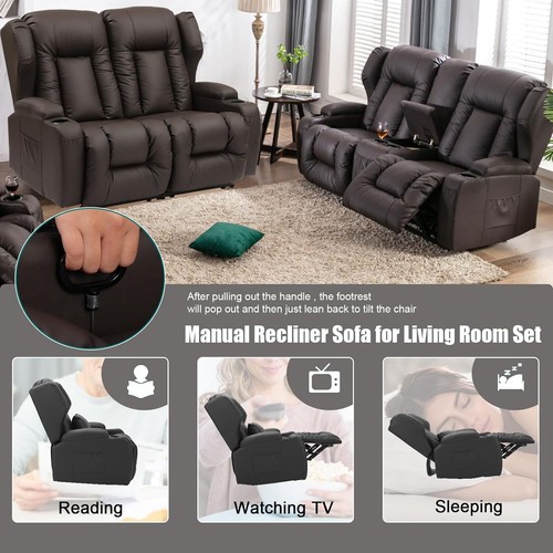 Loveseat Recliner Sofa Manual Recliner Loveseat RV Sofa Home Theater Seating - Picture 4 of 26