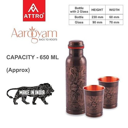 Copper Water Bottle Leak Proof with 2 G, Joint-less Copper Water Bottle - 1000ml - Picture 6 of 15