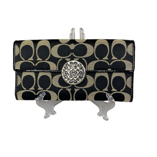 Coach Wallet Alexandra Signature Slim Envelope Black Gray F48861 Used Condition