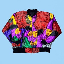 Vintage 90s Unbranded Picasso Multicolor All Over Print Art Bomber Jacket Size M