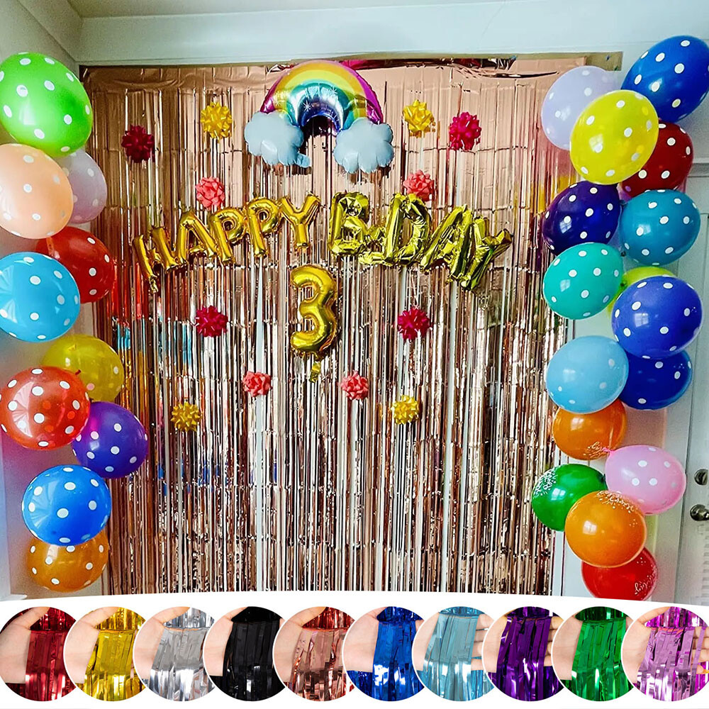 2m Foil Fringe Tinsel Backdrop Curtain Door Wedding Birthday Party Decoration US