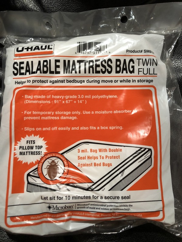 UHaul Sealable Mattress Bag w/ Microban Twin or Full Fit Size 3 mil 14" New