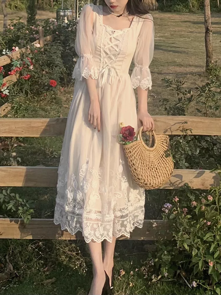 Elegant White Fairy Dress Puff Sleeve Designer Women Retro Long Summer  Korean Ladies Wedding Party Clothing 210604 From 20,44 € | DHgate