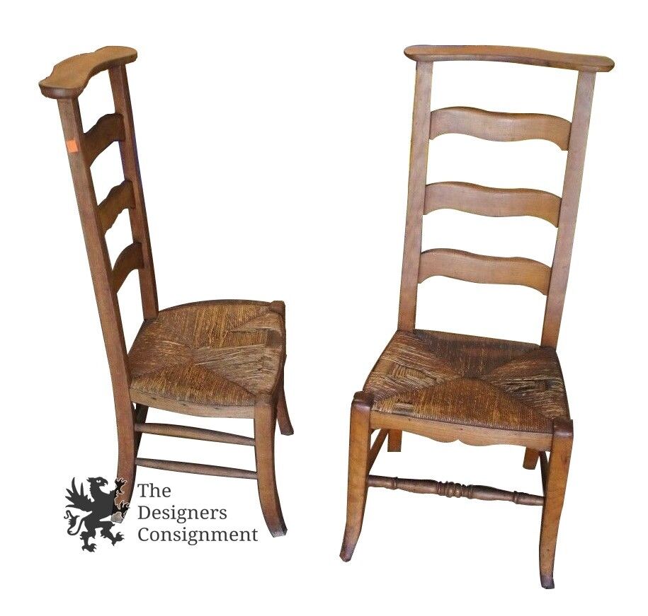 2 Antique Ladderback Butler Chairs Clothing Valet Wicker Seat Arts + Crafts 
