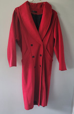 Vintage 1980's Wool Double-Breasted Long Coat M/L Red Made In USA EUC