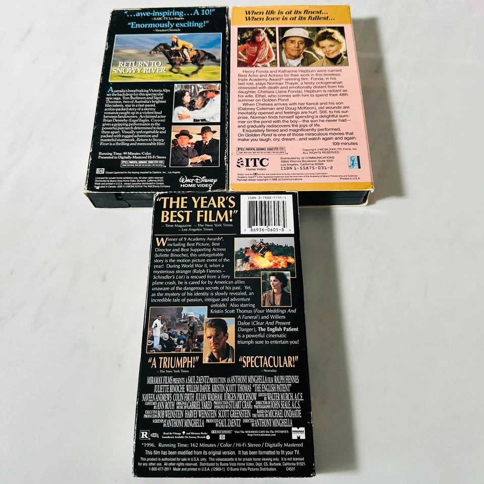 VHS - Lot of 3 - On Golden Pond - Return To Snowy River - The English Patient - Image 3 of 4
