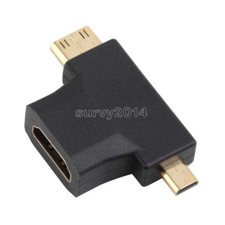 3 in 1 HDMI Female to Mini HDMI Male  Micro HDMI Male Adapter Connector Black