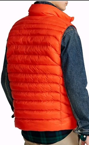 Mens Polo Ralph Lauren Orange Water-Repellent Packable Down Vest Size Large - Picture 3 of 6