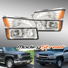 For 2002-2006 Chevy Avalanche Chrome Headlights Replacment Assembly Pair