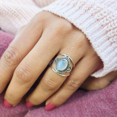 Genuine Moonstone 925 Sterling Silver Oval Shaped Ring Hand Made Ships From USA