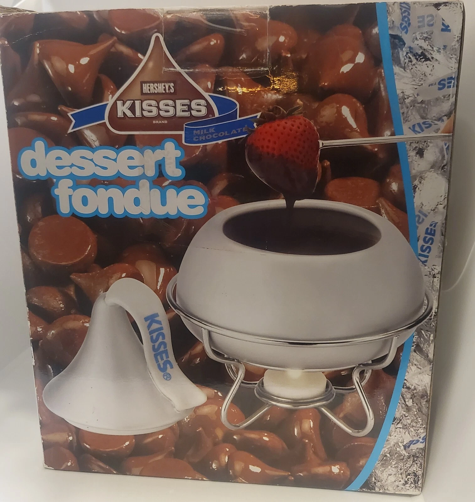 Hershey's Kisses Dessert Fondue Silver Open Box Never Used Includes Four Forks