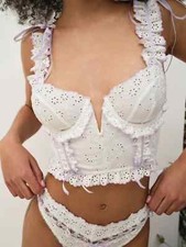 Victoria's Secret For Love and Lemons Daisy Eyelet Bustier 36C White Purple