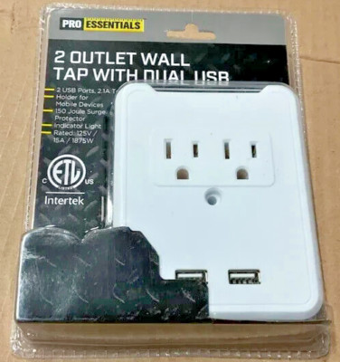 PRO ESSENTIALS 2-Outlet Wall Tap with 2 USB Ports NEW intertek | eBay