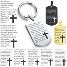 Stainless Steel Religious Prayers of Faith Bible Dog Tag Keychain Circle Ring