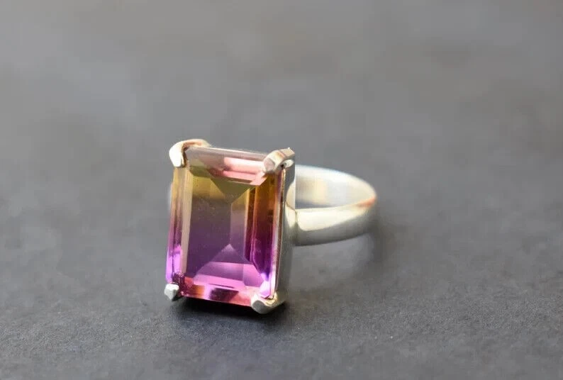 Anillo hecho a mano de plata esterlina 925 maciza con piedras preciosas de ametrino todas las tallas R411 Foto 2 de 4