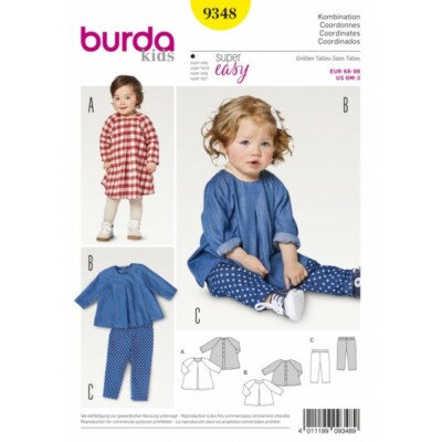 Burda Schnittmuster 9348 Kinder Baby lockeres Longtop/Kleid & Hose