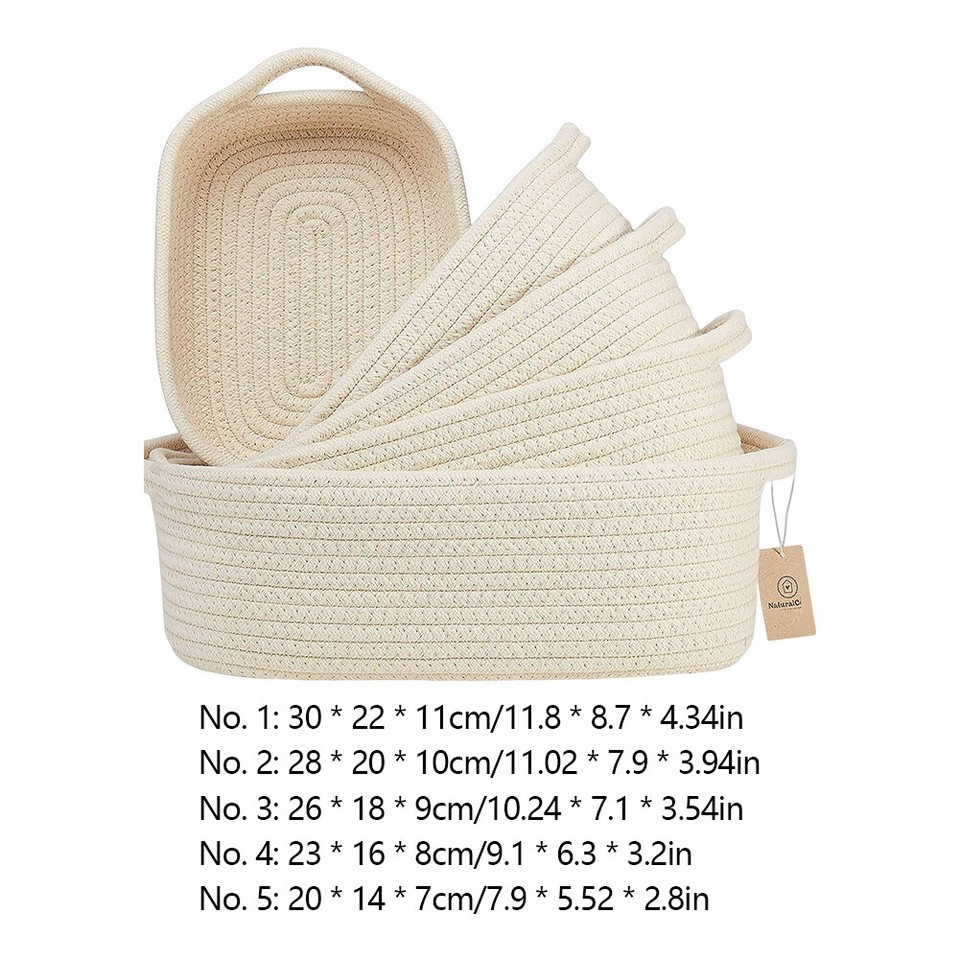 ♥ Cotton Rope Toy Basket Handmade 5pcs Woven Decorative Basket for