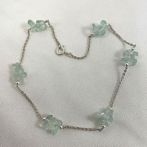 Handmade ~ Sterling Silver .925 Aquamarine Chip 9 3/4" Anklet Ankle Bracelet