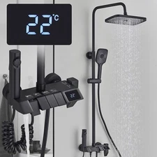Black Bathroom Rainfall Shower Faucet Set Exposed Shower System with Mixer Valve