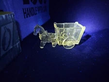 Jeanette Glass Horse Donkey Cart Toothpick Holder Candy Dish 1950's Manganese 