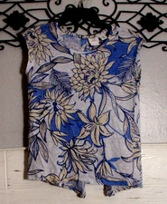 Halston Women's Linen Top Size S Short Sleeve Multicolored Floral Round Neck