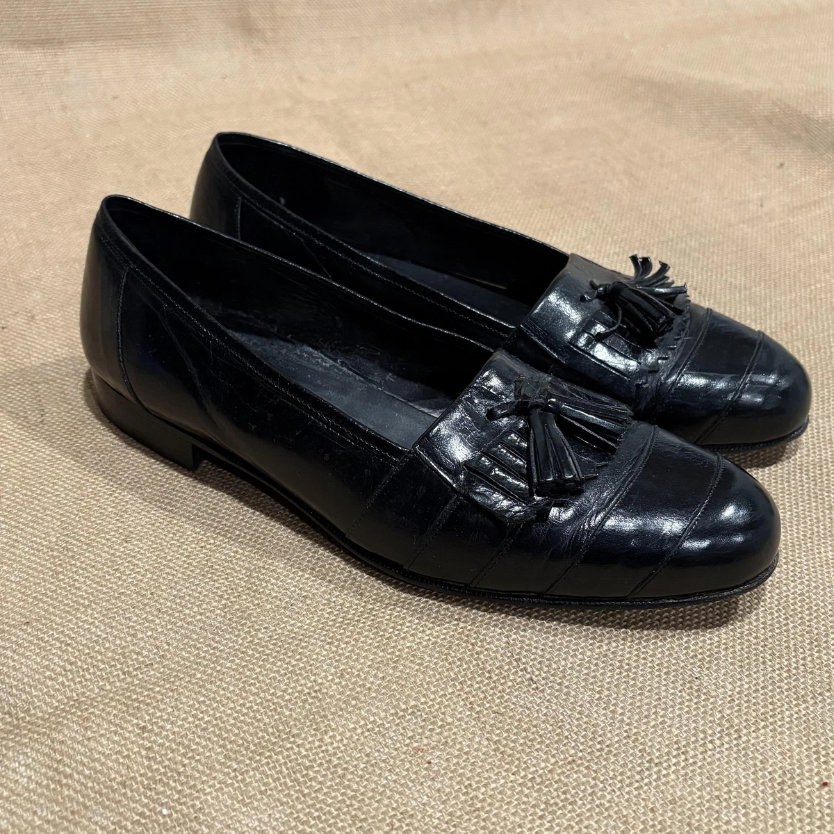 Men Vintage Black Leather Loafers By Stanley Blacker Size 9.5M/Men Dress Shoes/ Stanley Leather Loafer - Black main image 2