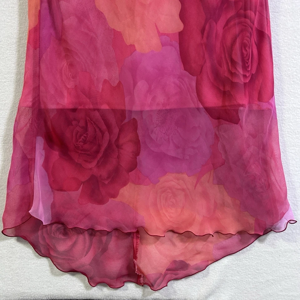 Antigo Vestido Slip Floral Rosa Y2K S Bainha Assimétrica Transparente Maxi Floral Colorido Anos 90 - Imagem 3 de 4