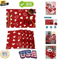 Red Valentine's Day Placemats Set of 6, Valentines Love Heart Heat Resistant ...