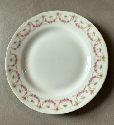 Austria Porcelain Dessert Plate 6.6'' Across Pink Floral Garland Trim