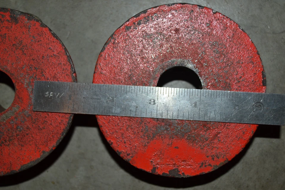 LOTE VINTAGE DE 6 COLLARES DE PESO DE HIERRO FUNDIDO PARA BARRA DE 1" (1 MARCADO YORK) Foto 4 de 4