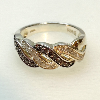 Affinity Sterling Silver 925 Lab-created Champagne White Diamond Twist Band Ring